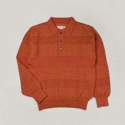 ANONYMOUS ISM MOSS STITCH POLO KNIT - ORANGE