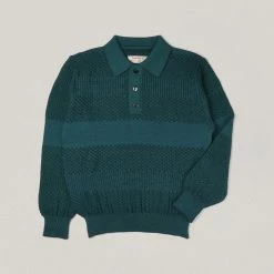 ANONYMOUS ISM MOSS STITCH POLO KNIT - GREEN