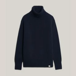 MERZ B SCHWANEN CASHMERE/ MERINO TURTLENECK PULLOVER - DARK NAVY