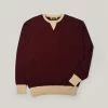 STEVENSON OVERALL CO. V-GUSSET WOOL KNITTED SWEATSHIRT - BURGUNDY -Pickings and Parry shop StevensonOverallCo.AW22 4 1024x1024@2x
