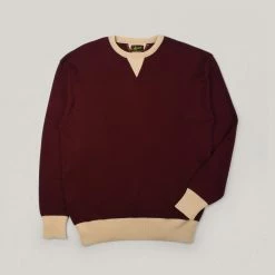STEVENSON OVERALL CO. V-GUSSET WOOL KNITTED SWEATSHIRT - BURGUNDY