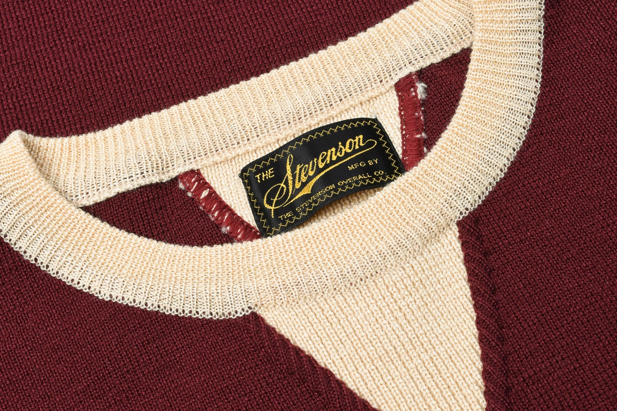 STEVENSON OVERALL CO. V-GUSSET WOOL KNITTED SWEATSHIRT - BURGUNDY 8 STEVENSON OVERALL CO. V-GUSSET WOOL KNITTED SWEATSHIRT - BURGUNDY - Image 6