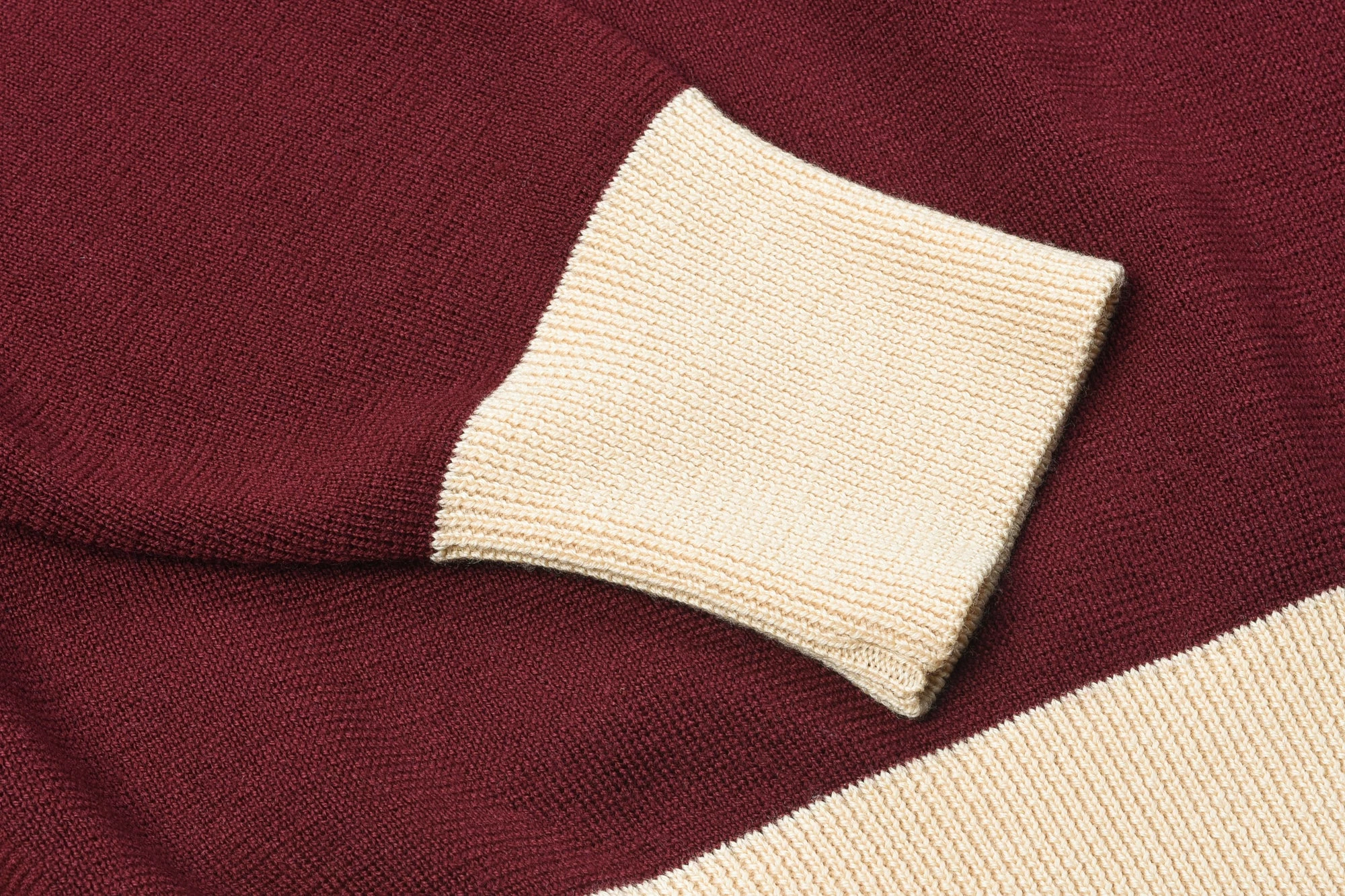 STEVENSON OVERALL CO. V-GUSSET WOOL KNITTED SWEATSHIRT - BURGUNDY 5 STEVENSON OVERALL CO. V-GUSSET WOOL KNITTED SWEATSHIRT - BURGUNDY - Image 3