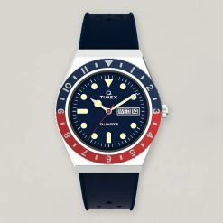 Q TIMEX REISSUE 38MM SYNTHETIC RUBBER STRAP - STAINLESS STEEL/BLUE