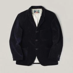 USED SUGAR CANE FICTION ROMANCE 3 BUTTON CORDUROY JACKET - NAVY
