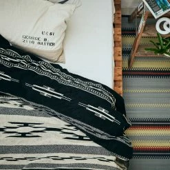 BASSHU COTTON PILE BLANKET LARGE - NATIVE MOTIF BLACK -Pickings and Parry shop nativeblacktowelLsitch2 1024x1024@2x