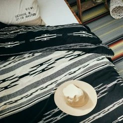BASSHU COTTON PILE BLANKET LARGE - NATIVE MOTIF BLACK -Pickings and Parry shop nativeblacktowelLsitch 1024x1024@2x