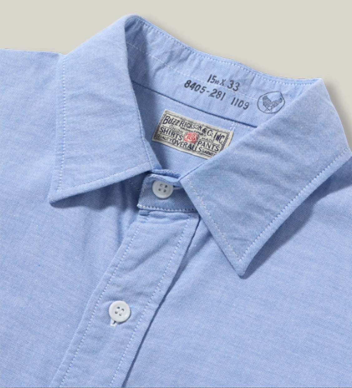 BUZZ RICKSON 4OZ COTTON OXFORD CLOTH SHIRT - BLUE 5 BUZZ RICKSON 4OZ COTTON OXFORD CLOTH SHIRT - BLUE - Image 3
